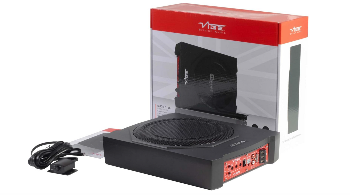 VIBE Slick C10A 10inch Car Under seat Compact Slim Active Amplified Subwoofer Sub Bass Box Enclosure